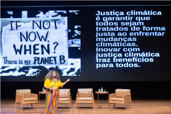 <i>Kamila Camilo, fundadora da Creators Academy, no palco do Minas Summit 2024. </i>