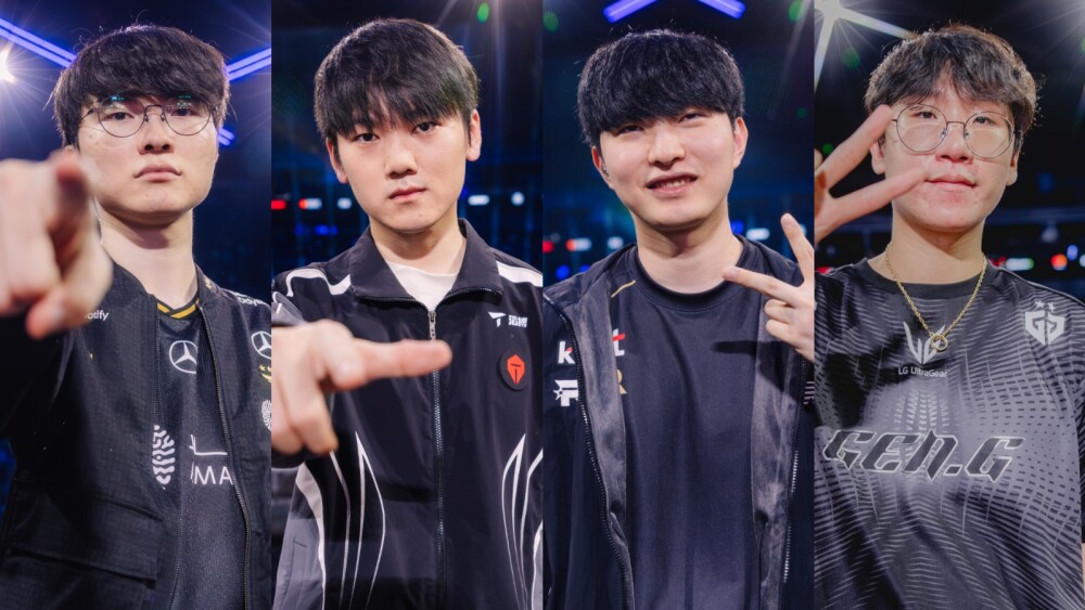 Faker (T1), Jackeylove (Top Esports), deokdam (KT Rolster) e Ruler (Gen.G)