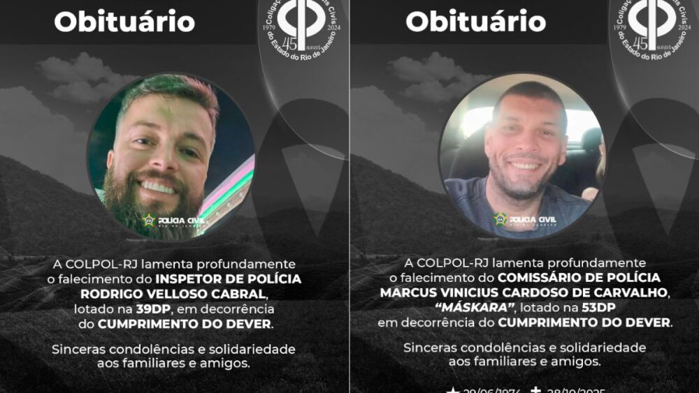Policiais Rodrigo Velloso e Marcus Vinicius, o 'Máskara', que morreram durante a operação mais letal no Rio de Janeiro.