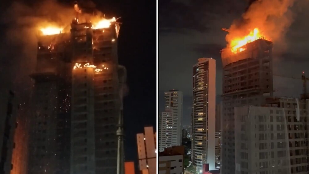 Foto mostra prédio pegando fogo em Recife (PE)