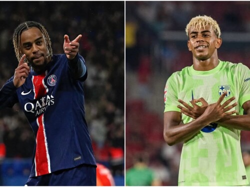 Barcola (esq), do PSG, e Lamine Yamal (dir), do Barcelona