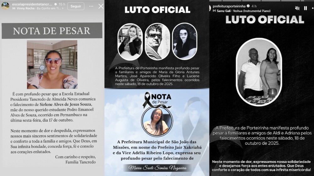 Órgãos publicaram notas de pesar pelas vítimas