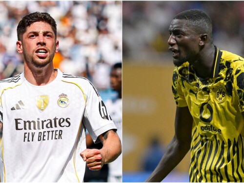 Valverde (esq), do Real Madrid, e Guirassy (dir), do Borussia