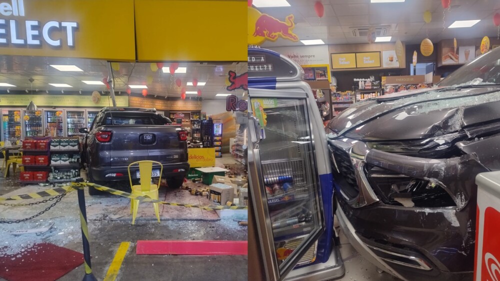 Motorista perde o controle do carro e invade loja de conveniência de posto no Buritis, em BH