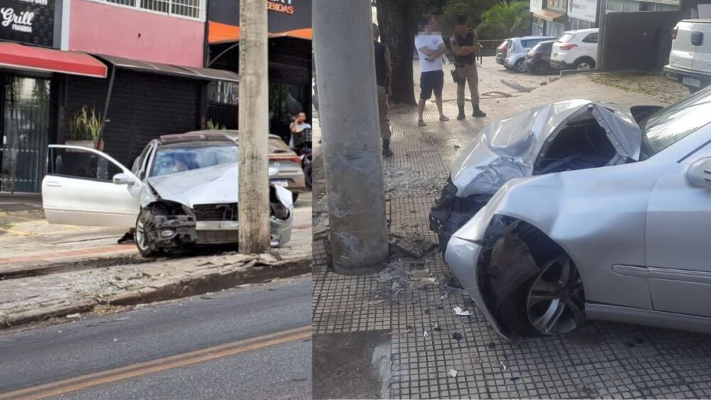 Motorista bate carro de luxo em poste no Buritis, na região Oeste de BH