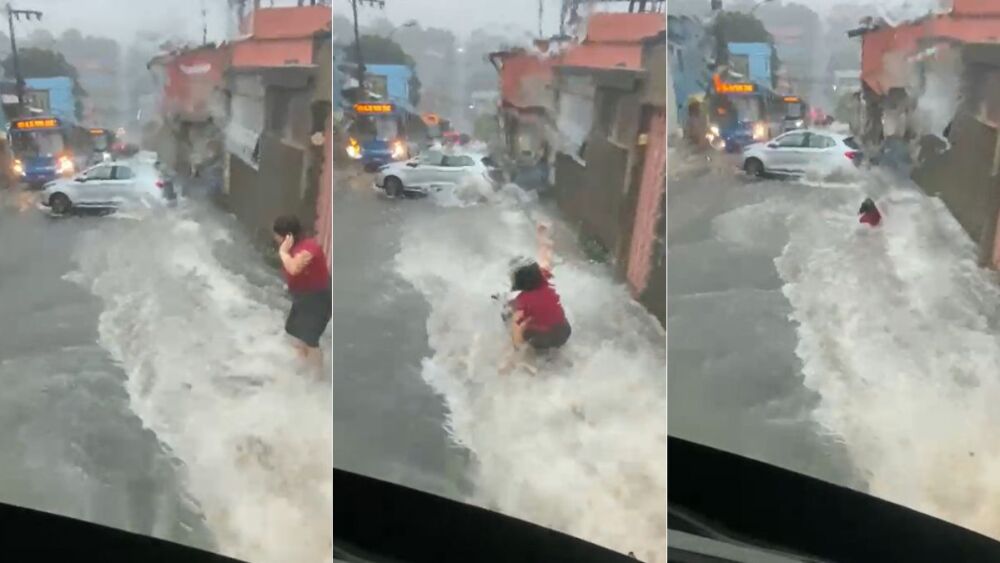Enxurrada da chuva arrasta mulher em BH