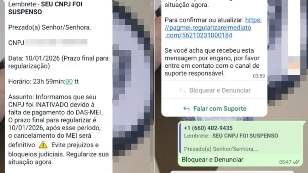 Imagens mostram a mensagem enviada ao WhatsApp nesta sexta-feira (9)