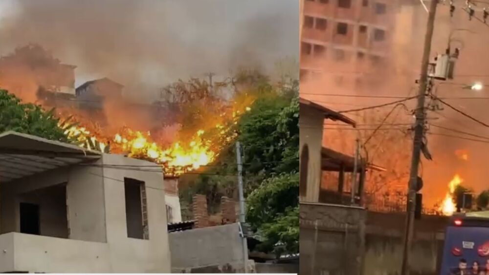Incêndio atinge lote e ameaça casas na região Oeste de BH
