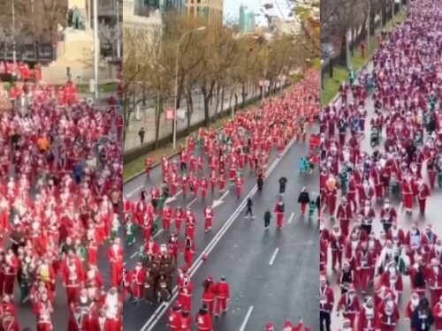 Corrida beneficente reúne milhares de ‘Papais Noéis’ em Madrid, na Espanha