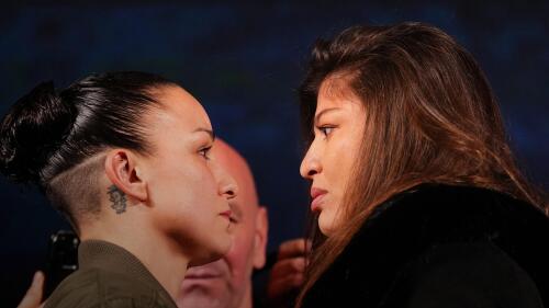 Mayra Sheetara (direita) vai enfrentar Raquel Pennington pelo cinturão do UFC