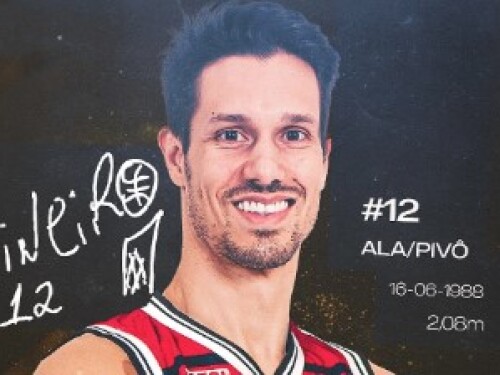 Rafael Mineiro em arte de anúncio como novo jogador do Sesi Franca