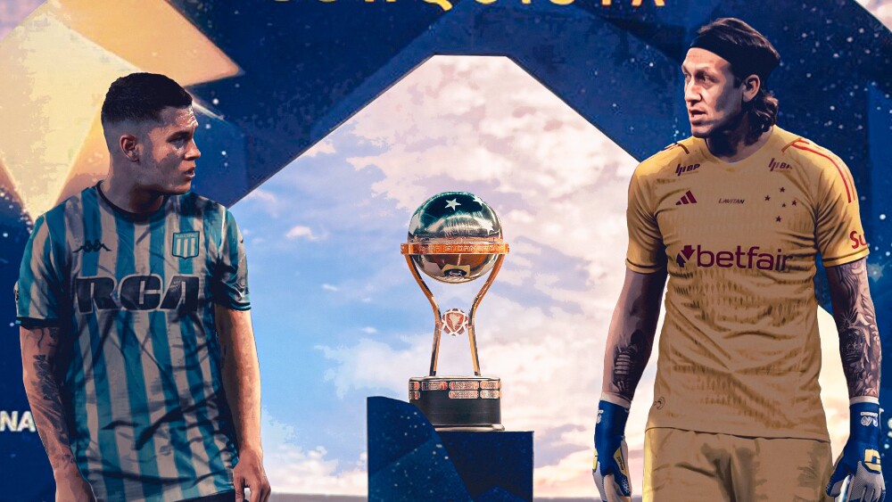 Juan Fernando Quintero, meia do Racing, e Cássio, goleiro do Cruzeiro, em arte divulgada pela Copa Sul-Americana