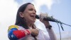 A líder da oposição venezuelana, Maria Corina Machado, participa de um protesto convocado pela oposição em Caracas, Venezuela, em 9 de janeiro de 2025