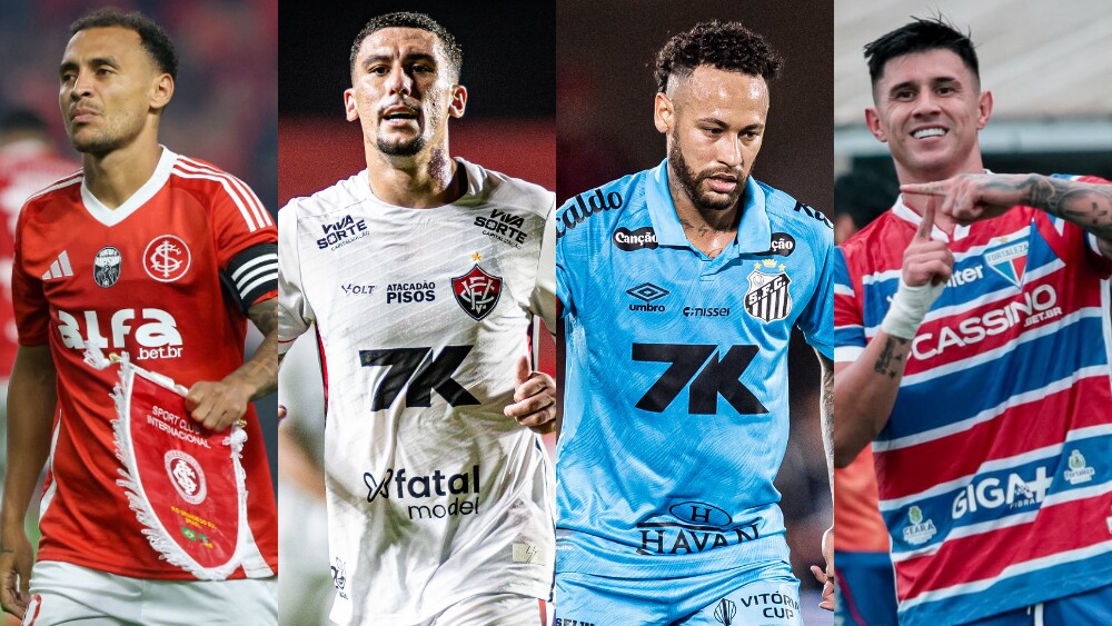 Jogadores de Inter, Vitória, Santos e Fortaleza em ação pelo Campeonato Brasileiro