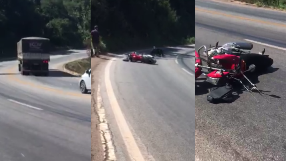 Motociclista derrapa e cai na BR-381 em Sabará, na Grande BH; óleo na pista causou outro acidente